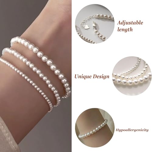 Pearl Bracelets for Women Dainty Gold White Beaded Stretch Bracelet Stack Wedding Dress Prom Jewelry for Bride Bridesmaid2