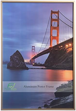 FrameWorks 16” x 24” Gold Brushed Aluminum Poster Picture Frame with Plexiglass 1-Pack