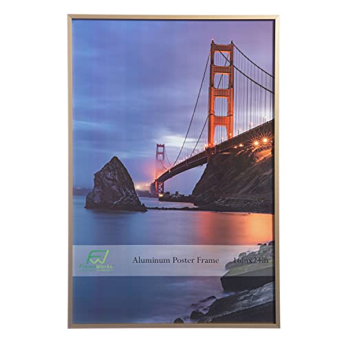 Frameworks 16” X 24” Gold Brushed Aluminum Poster Picture Frame With Plexiglass 1-Pack #TOP13
