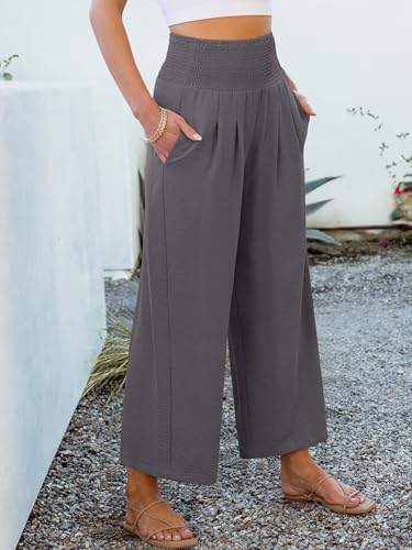 Image of ANRABESS Womens Wide Leg Palazzo Pants with Pockets | Lightweight Breathable High Waisted Pants, Beach Vacation Flowy, Lounge & Casual Summer Trousers