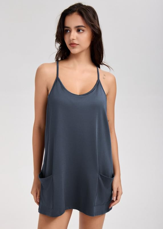 Abito Tennis Donna con Pantaloncini Integrati Senza Maniche Scollo a V Jumpsuit Casual Sportiva Corta Tuta Estiva Allentata Monopezzi Elegante Tutina con Tasche Overall Romper