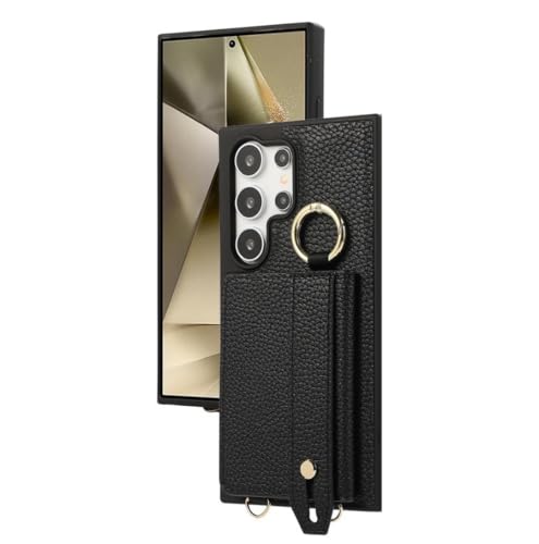 �J�[�h�z���_�[�t���N���X�{�f�B�E�H���b�g�ASamsung�p Galaxy S25 Ultra�AS24 Fe�AS23�AS22 Plus�Ή��X�}�z�P�[�X�A�X�g���b�v�t�����U�[�J�o�[�iS24 Ultra�p/�u���b�N�j