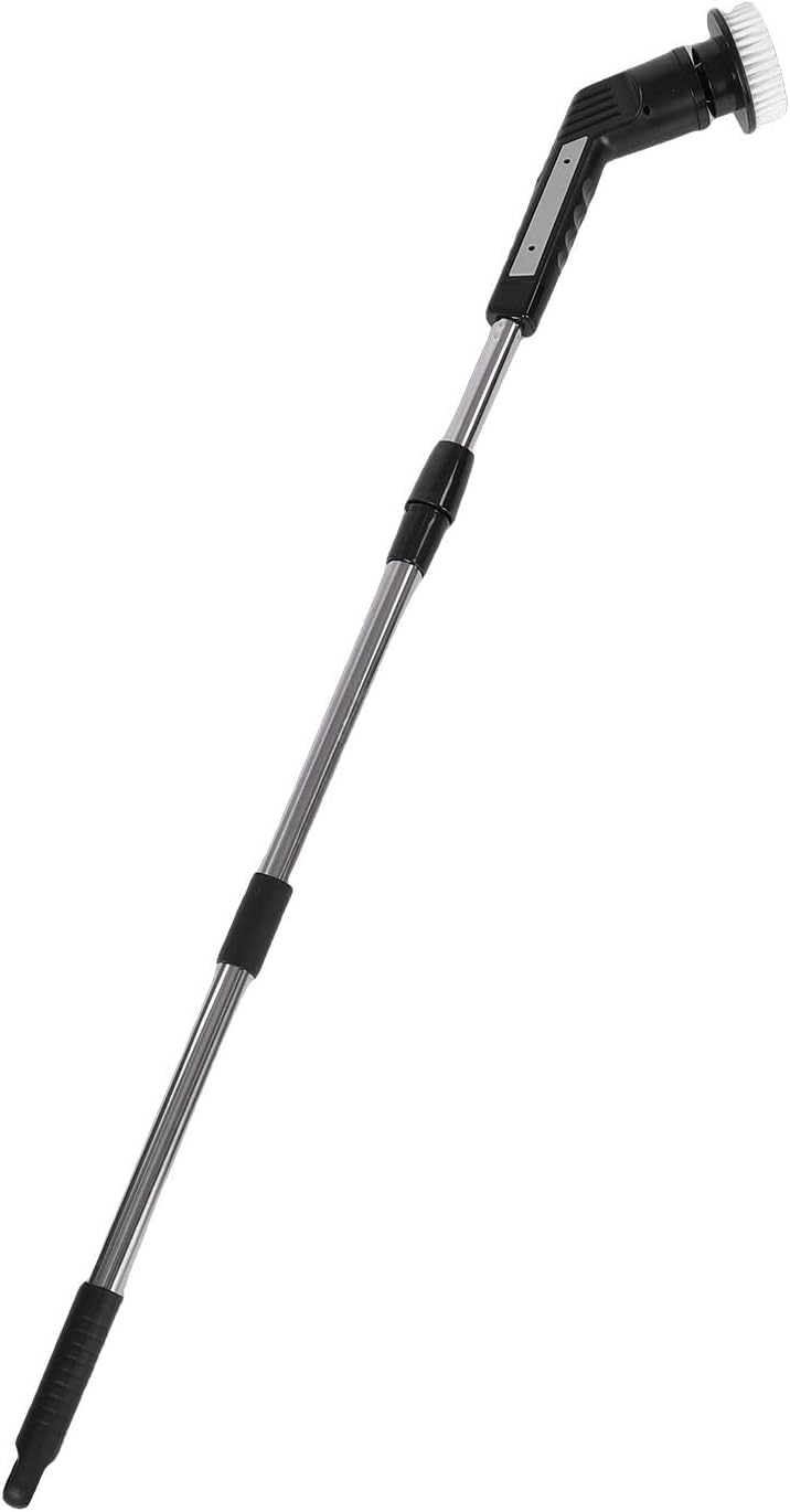 Jiawu Electric Scrubber, 450 RPM Strong Magnetic Motor Shower Scrubber Bathroom Cleaner with 9 Replaceable Brush Heads and 50 Inch Extendable Handle for Tub Tile Shower Cleaning (JY6016 Black (9
