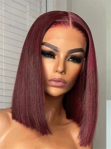 Perruque Bob courte lisse 14 pouces en cheveux humains 180% densité avec lace transparente
