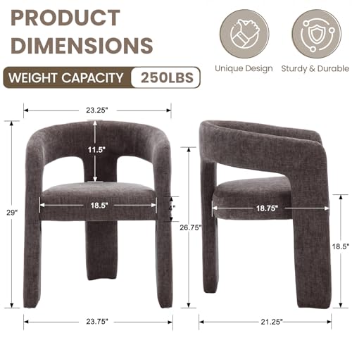 Image of HNY Modern Charcoal Grey Chenille Dining Chairs Set of 3, Upholstered Kitchen Chairs with 4 inch Thick Cushion & Wide Seat, Solid Wood Frame No Assembly Accent Chairs for Dining Room, Kitchen, Restaurant