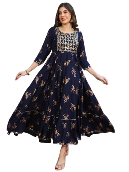 jivansh fab Women's Floral Embroidered Anarkali Dress, Maroon, 3/4 Sleeve, Ankle Length-picture-22