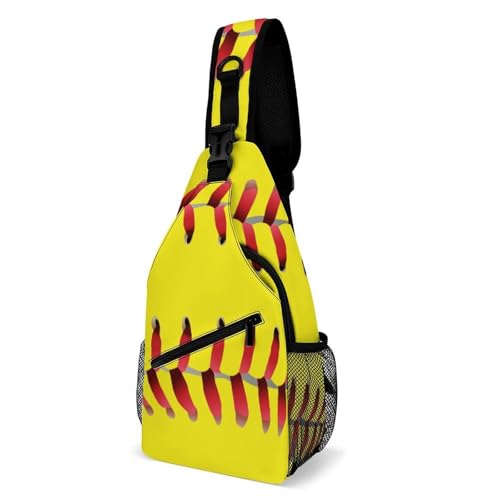 EOQIFJM Yellow Softball Red Stripes Fashionable Large Capacity Chest Bag, Easy to Carry