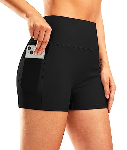 Pudolla Womens Swim Shorts High Waisted Bathing Bottom Shorts Tummy Control Board Swimsuit with Pockets