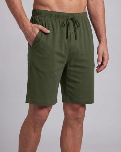 Image of 3 Pack Men's Pajama Shorts Sleep Lounge Cotton Sleepwear PJ Bottoms Pockets | Available In Big & Tall, Comfy, Soft, Jersey, Knit, Drawstring, Elastic Waist, Cozy, Cooling, Summer, Breathable, Pijama