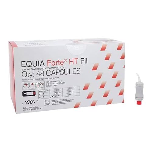 GC 901565 Equia Forte HT Fil Glass Hybrid Restorative Capsules A2 48/Pk – Biocompatible, High Translucency, Bulk Fill Restorative