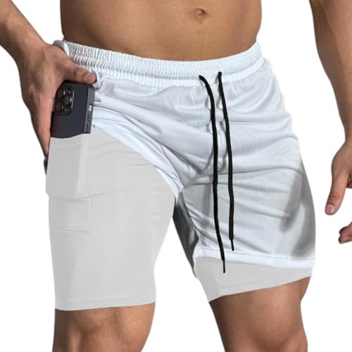 Kit 3 Short Treino Dry Fit Térmico 2 em 1 com Bolso para Celular e Porta-Toalha Fitness Academia (BR