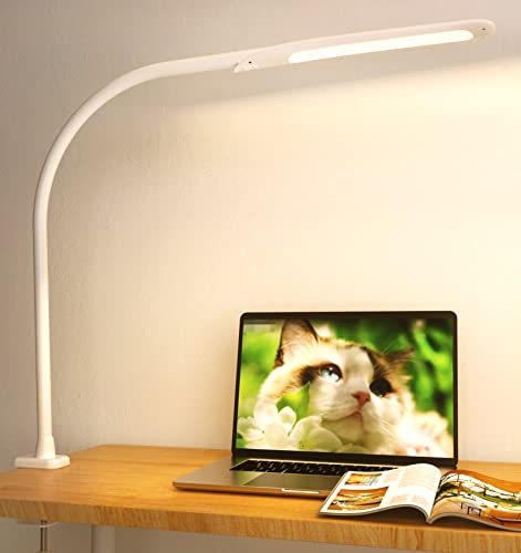 YOUKOYI Lámpara LED de Escritorio, Lámpara de Trabajo,Lámpara de Mesa de Oficina con Control Táctil, 3 Modos de Color y Regulable, Protección para Ojos, 9W Lampara con Pinza Cover
