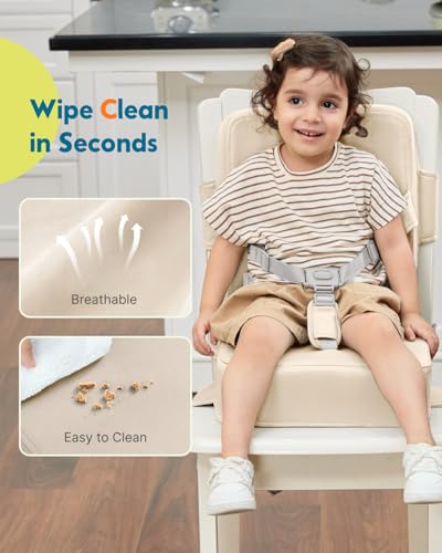 Image of HOMEAL Toddler Booster Seat for Dining Table - Toddler Dining Cushion with Wipeable Surface -Booster Seat for Kitchen Chair with Easy-Install Straps - Breathable Fabric - Beige