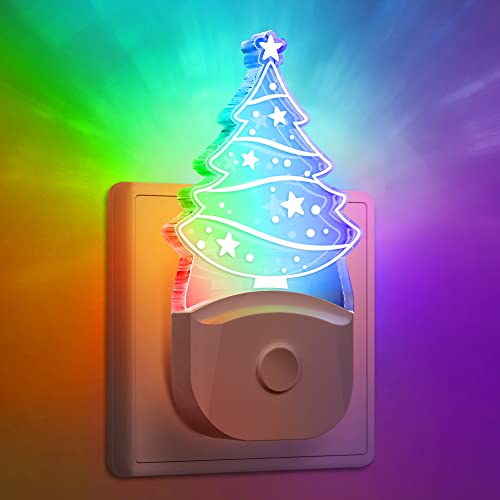 Emeritpro Veilleuse Murale pour Arbre de Noël, 2 Packs, Veilleuse avec Mode RVB 8 Couleurs et Détecteur de Crépuscule, Idéale pour Les Cadeaux de Noël Cover