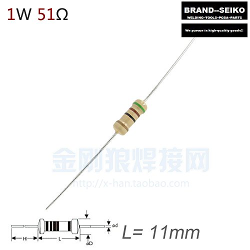 Buy Generic 10PCS/LOT 1w 51r Carbon Film Resistor 51ω Color Ring Resistance Welding Inverter
