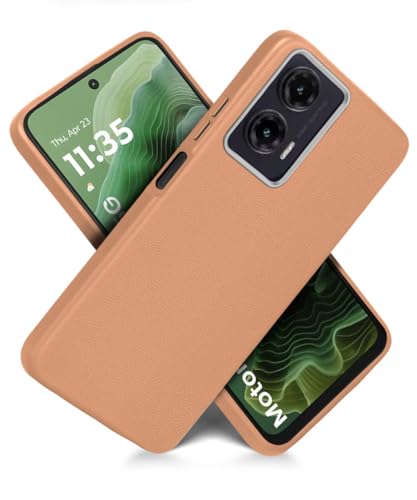 Image of WOW IMAGINE Back Cover for Motorola Moto G35 5G | Ultra Slim Flexible Non-Slip Grip | Inner Fabric | Metal Camera Ring & Lightweight Soft Silicone Mobile Case - Tan Brown