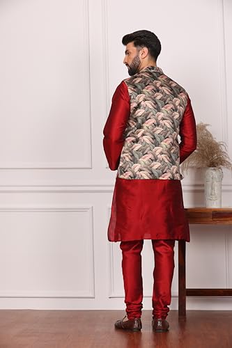Image of Kurta With Churidar & Multicolor Nehru jacket Set