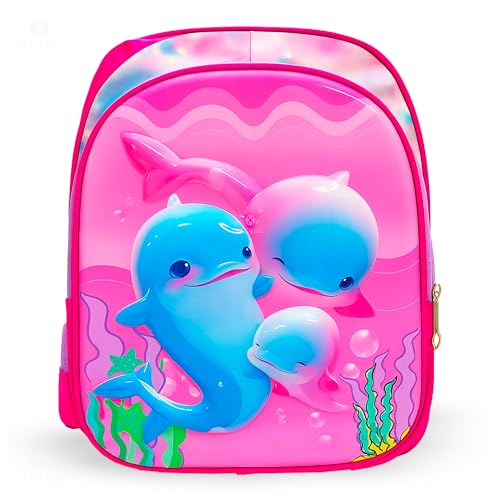 Mochila Infantil Escolar 3D Feminina Menina Conforto Resistência Estampas Coloridas Alças Acolchoadas Bolsos Laterais Zíper Reforçado Creche Escola (GOLFINHO)