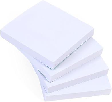 4 Pads White Square Sticky Notes | 100 Sheets per Pad 76 x 76 mm 3" x 3" | Clean and Minimalist Design for Office Memos, Study Notes, and Organised Reminders