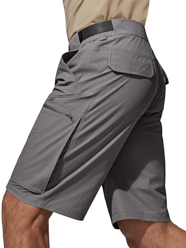FREE SOLDIER Men's Cargo Hiking Shorts with Belt Lightweight Quick Dry Tactical Shorts with Pockets for Casual Work Golf (Gray 42W10L)