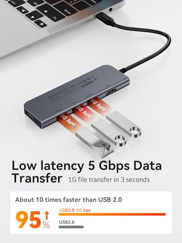 USB C Hub, QUUGE 5in1 USB C HDMI Adapter with 4K@30HZ HDMI, 100W PD, 3×USB A 3.0 Ports, Aluminum Ultra Slim Hub for Switch, MacBook Air/Pro, Galaxy S/Z/Note Series & More. - image 4