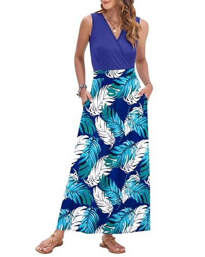 Image of AUSELILY Womens Maxi Dress Summer Sleeveless Wrap Long Dresses with Pockets | V-Neck Wrap Sleeveless Sundress, fits formal, casual, beach, vacation & daily wear