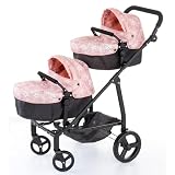 Carrito gemelar de juguete - MOLTO - Cochecito Gemelar para Muñecas, Carrito Doble Plegable con Capazos Convertibles, Ruedas 360° y Manillar Ajustable, para Muñecos de hasta 46 cm, +3 Años