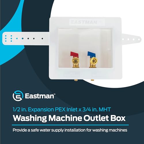 Image of Eastman 1 /2 Inch Expansion PEX Connection x 3 /4 Inch MHT Washing Machine Outlet Box, Push to Connect Brass Plumbing Fittings, Double Drain, 60261