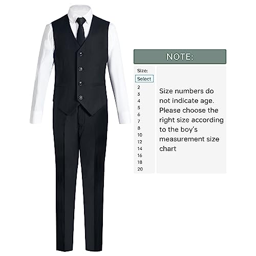 Marvelous World Boys' Suits Slim Fit 5 Pieces Adjustable Waist Boys Formal Suit Set Black #TOP3