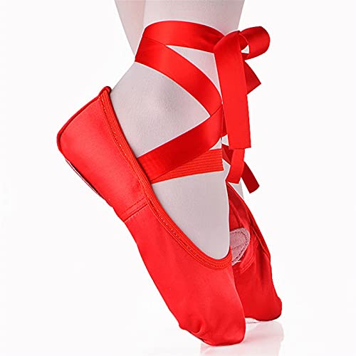 Ballet Shoes 2 Pairs Children Kids Beginner Practicing Dance Shoes Soft Sole Satin Ballet for Girls Slipper Dance Ballerina Shoes 156,Red-39(23)2