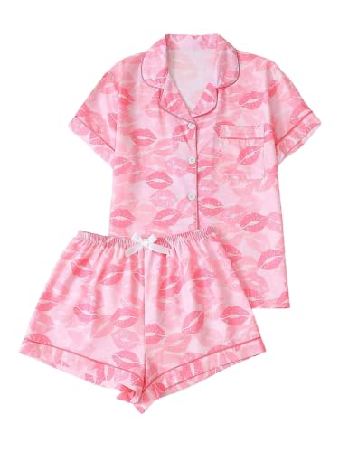 Image of Verdusa Pajamas For Women Set 2 Piece Summer Pajama Sets Cute Pjs Lounge Matching Button Shirt with Shorts