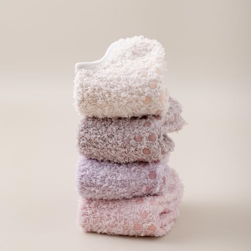 Image of SKOLA Cozy Winter Fuzzy Women Socks Grip Slippers Fluffy House Non Skid Microfiber Socks