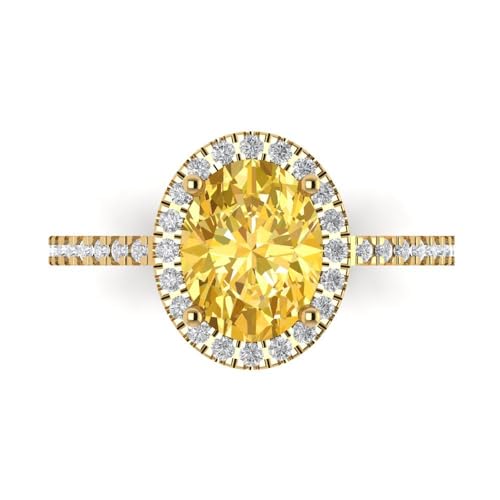 2.27 ct Oval Cut Natural Citrine 14k White Gold Halo Solitaire with Accents Wedding Engagement Bridal Promise Ring