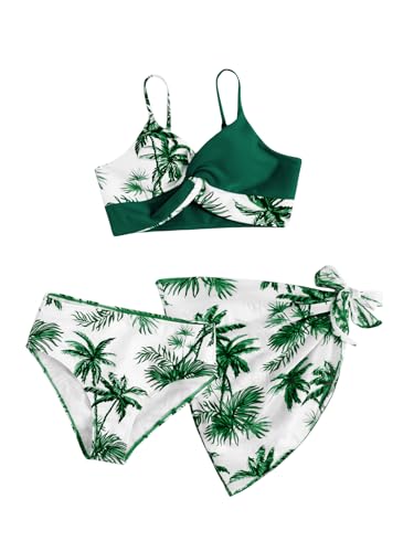 Image of Milumia Girl's 3 Piece Swimsuits Printed Twist Bikini Set with Coverup Skirt Beachwear