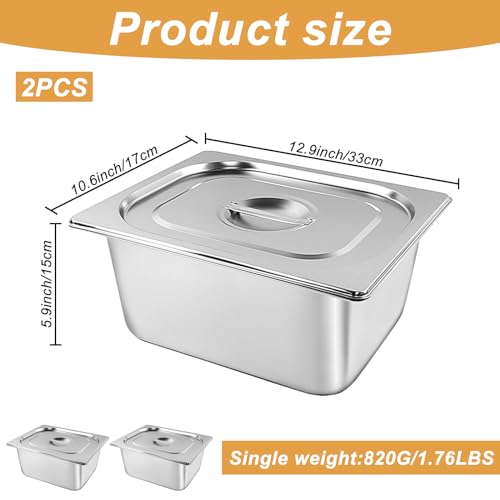 Sibosen 3SHPWL 2 Pack 1/2 Size Stainless Steam Hotel Pan With Lid, Anti Clogging Stainless Steel Steam Table Pans thumb #1