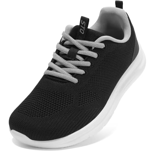 STQ Wide Toe Box Walking Shoes Women Extra Wide Width Tennis Sneakers Comfortable Mesh Arch Support Running Athletic Shoe for Orthopedic Plantar Fasciitis Diabetic Bunions Black White 7.5