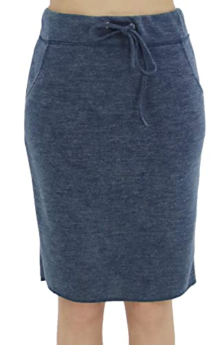 Luluberry Women High Waist Drawstring Midi Length Weekender Pencil Skirt With Pocket Blue S #TOP1
