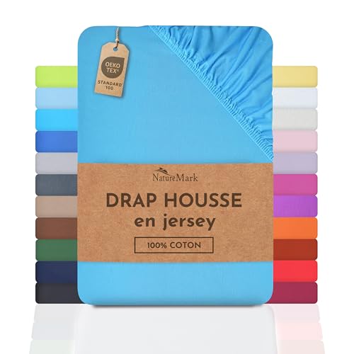 NatureMark Drap-Housse en Jersey, 100% Coton, Disponible dans de Nombreuses Tailles et Couleurs, qualité Oeko-Tex Standard 100, 140 x 200 cm - 160 x 200 cm - Turquoise