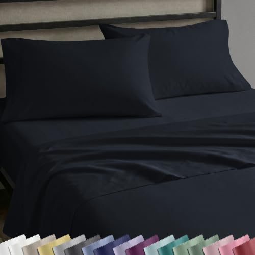 Image of California Design Den XL Twin Sheets Set - Natural 100% Cotton Sheets with 12 inch Pockets, Soft Sateen Weave, Breathable and Durable Bedding Set for Dorm Rooms, College (Midnight Deep Blue)