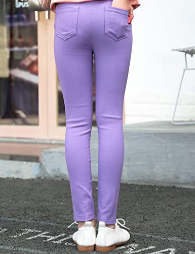 Kiench Girls' Leggings with Pockets Knit Skinny Pants Pull on Jeggings 2-Pack3