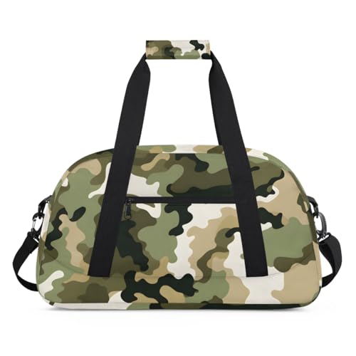 Duffle Bag Green Camo Black Camouflage Gym Bag Travel Bag Luggage Bag Waterproof Lightweight Sports for Dance Gymnastics Cheers Soccer Wrestling Hospital, for Weekender Overnight