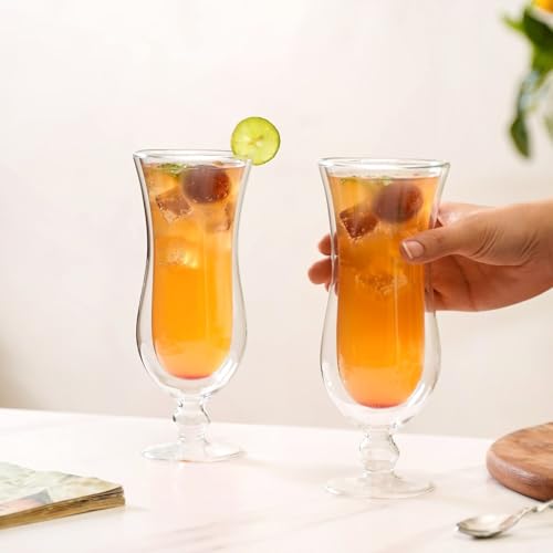 Image of Nestasia Pina Colada Glass Set of 2 (400ml) | Short-Stemmed, Stylish, Elegant, Wide-Mouth Glasses, Dishwasher Safe | Ideal for Cocktail, Lattes, Cold Coffee, Juice