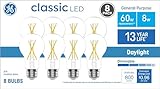 GE Classic A19 Daylight 60-Watt EQ Dimmable LED Light Fixture Light Bulbs (8-Pack)
