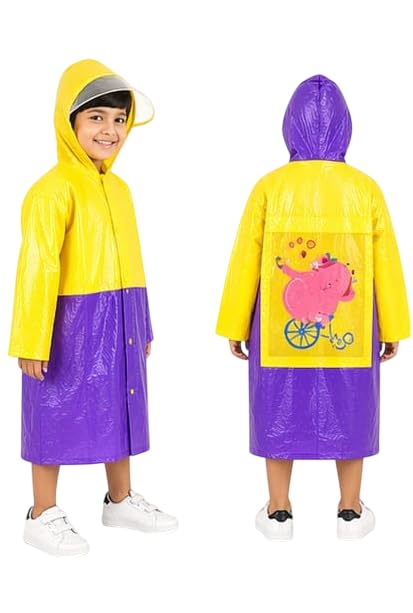 Image of CubsDen Kids Waterproof Raincoat for Boys & Girls | Full-Length Hooded Rain Coat | Lightweight Durable School Rainwear | Bright Color Outdoor Rain Jacket for Children