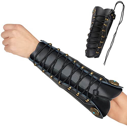 Huntingdoor Protector de Brazo de Cuero para Tiro con Arco Protector de antebrazo Tradicional Brazales de Arco de Caza Largos Brazales Medievales Equipo de protección