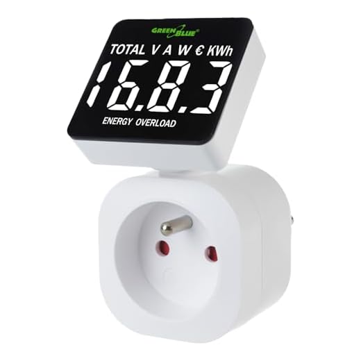 GreenBlue Contador de Consumo de Energía, Vatímetro Digital, Medidor de Electricidad, 16A, Carga máx. 3680W, Submemoria, Muestra los kWh Consumidos y Costes de Energía (GB620 E)