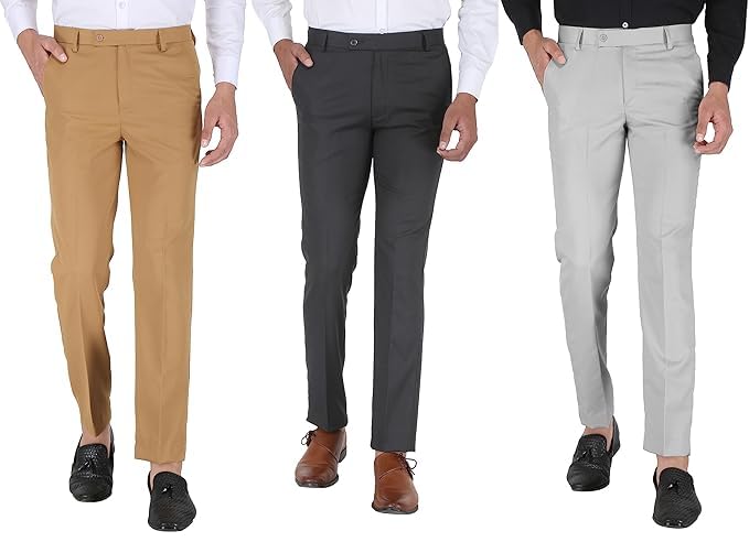 Image of ABLESTAR Men's Polycotton Slim Fit Formal Trouser - Spendex Cotton Casual Pant for Men - Breathable, Lightweight, Adjustable Formal Trouser for Men - Pack of 3