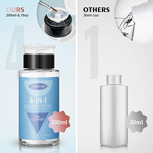U-Shinein 200Ml Nail Slip Solution, 4-In-1 Poly Nail Gel Slip Solution Poly Nail Extension Gel Liquid Slip Solution Builder Gel, Nail Cleaner Liquid Nail Polish Remover With Nail Brush Nail Art #TOP4