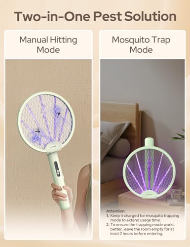 Image of CostarMatter Mosquito Killer Racket, Foldable Bat with UV Light, 3400V, 2 in 1 Auto Mosquito Killer, Racket for Mosquitoes, Electric Fly Swatter with Lithium-ion Battery, Green