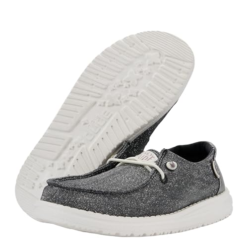Image of HEYDUDE Girl's Youth Wendy Metallic Sparkle Slip On Loafer | Glitter Upper